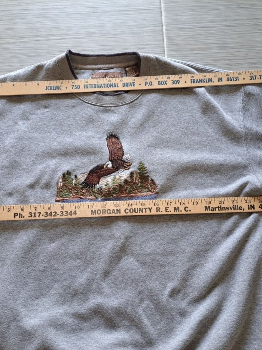 Vtg Woodland Trail Bald Eagle Embroidered Crewneck Sweatshirt Gray XL Grandpa - Picture 6 of 11